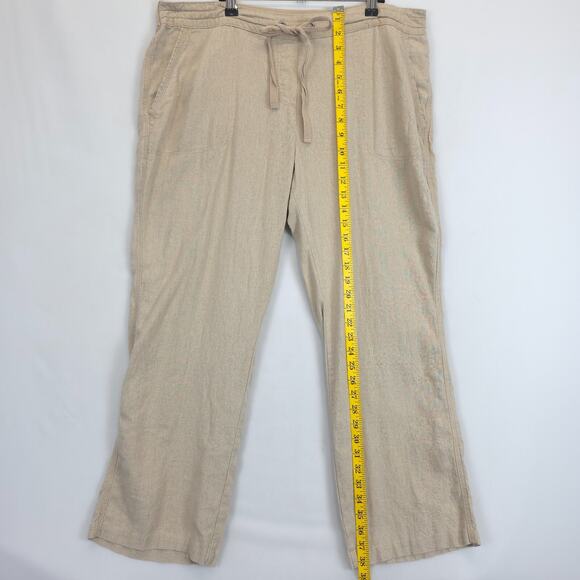 Per Se Linen Pants Women XL Tan Adjustable Drawstring Waist Lagenlook Beachy - Picture 3 of 11